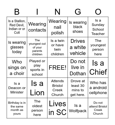 Find Someone Who Bingo Card