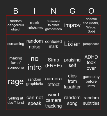 Markiplier Bingo Card