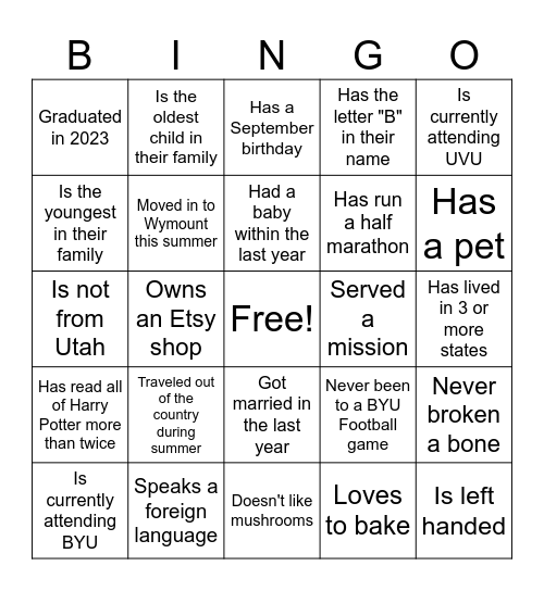 RS Get to Know You Bingo Card