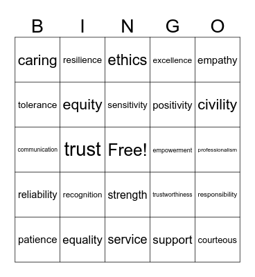 Respect Bingo Card