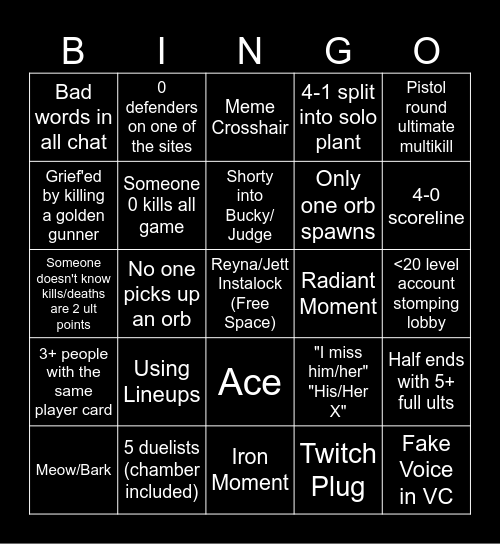 VALORANT Spike Rush Bingo Card