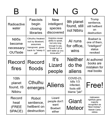 2023 Unsurprising Things Bingo Card