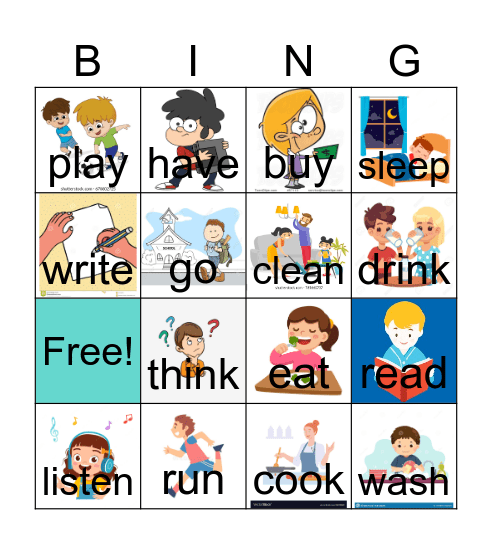 Verbs Bingo Card