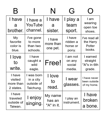 Classmate BINGO Card