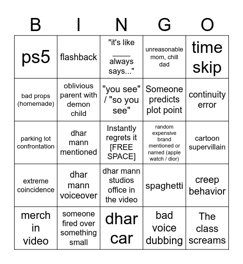 Dhar Mann Bingo v4 Bingo Card