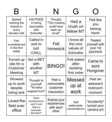 Campus to Schindler! Bingo Card