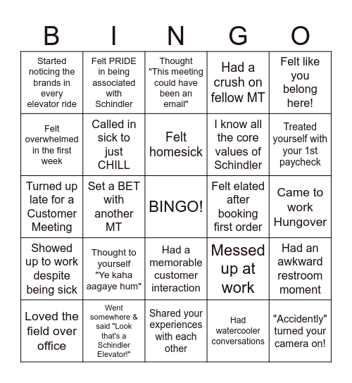 Campus to Schindler! Bingo Card