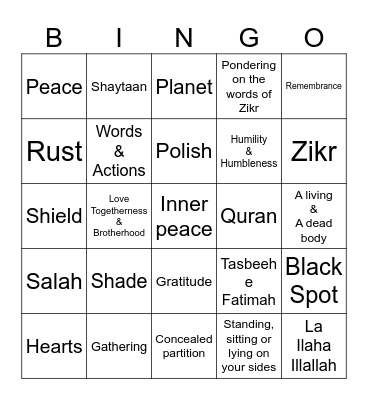 Zikr Bingo Card