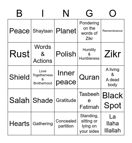 Zikr Bingo Card