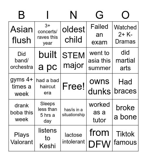 Human Bingo Card