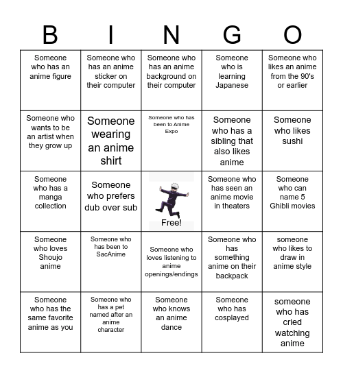 Anime Enrichment Group Bingo Card