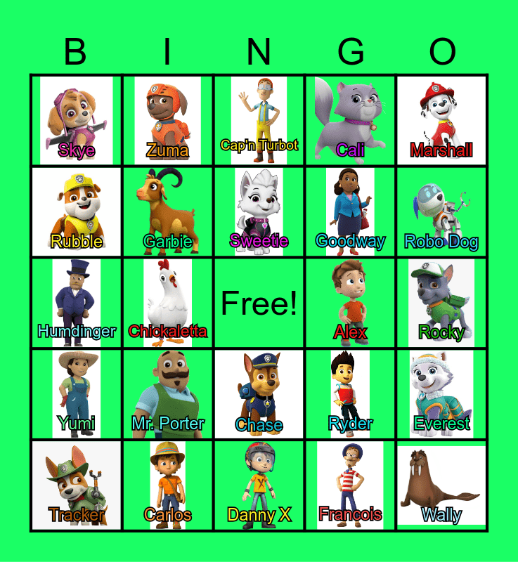 Paw Patrol Bingo Card