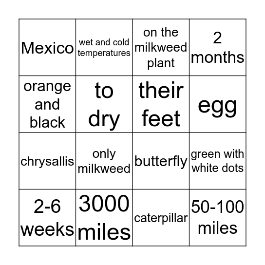 Butterfly Bingo Card