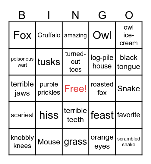 The Gruffalo Bingo Card