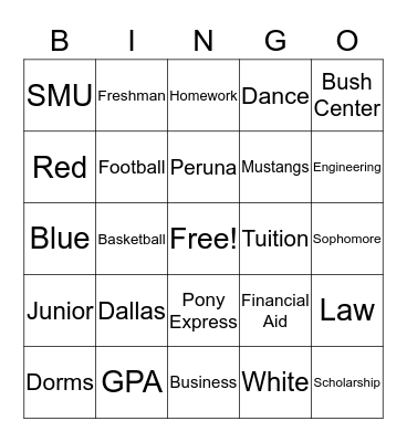 SMU Bingo! Bingo Card