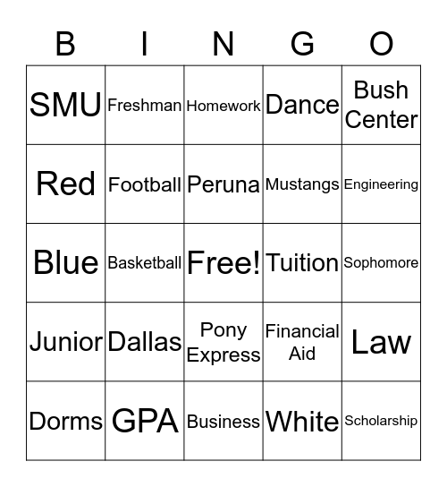 SMU Bingo! Bingo Card