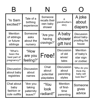 Baby Shower Bingo Card