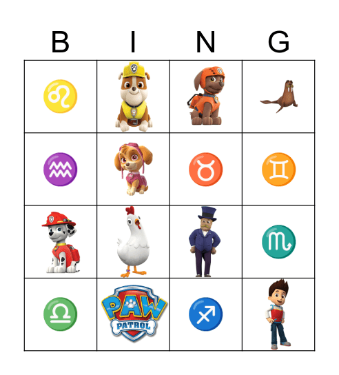 Paw Patrol Bingo Card
