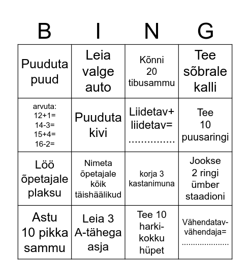 Liikumisbingo Card