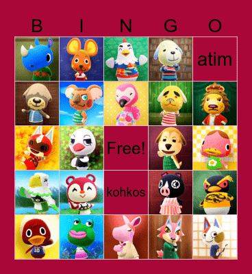 Animal Crossing bingo Card