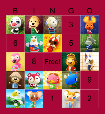 Animal Crossing bingo Card
