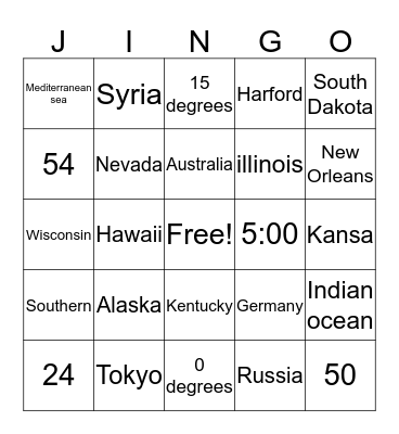 Map Bingo Card