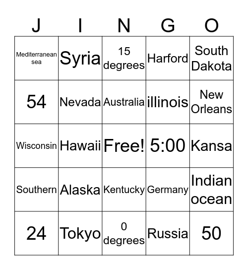Map Bingo Card