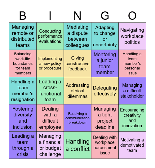 Leadership Essentials Bingo Card