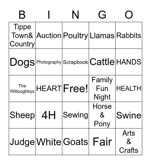4H Bingo Card