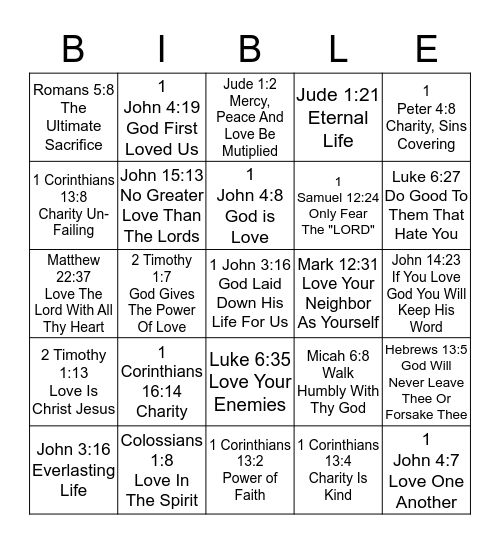 Loveing the God who First Loved Me Bingo Card