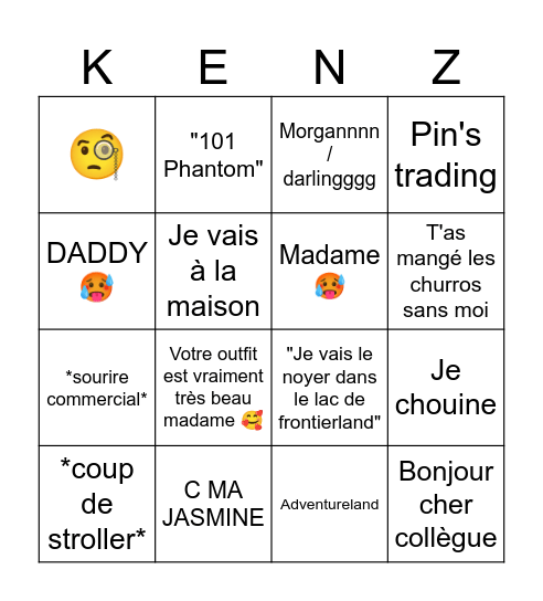 Bingo Kenza Bingo Card
