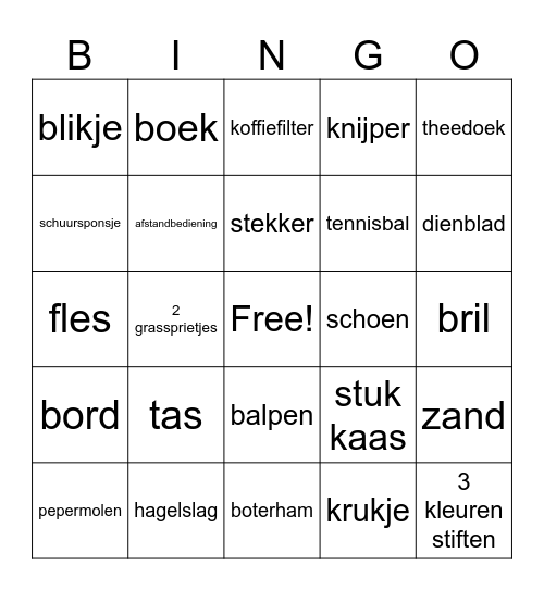 Jenaplan voorwerpen Bingo Card