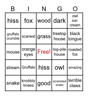 The Gruffalo Bingo Card