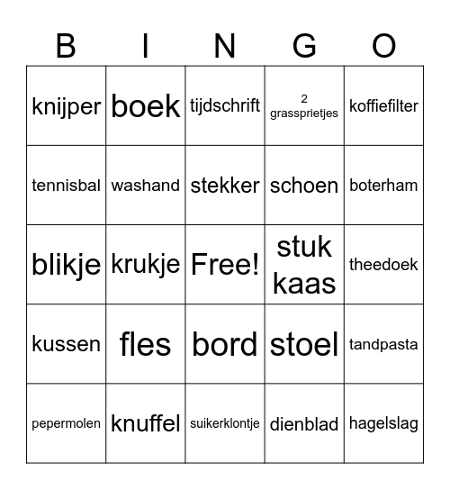 Jenaplan voorwerpen Bingo Card