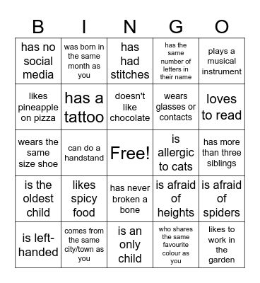 Find someone who Bingo Card