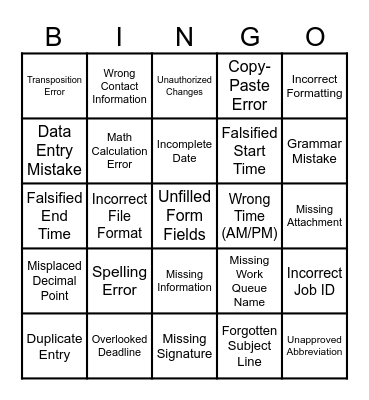 Untitled Bingo Card