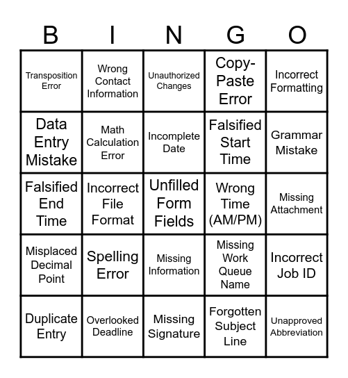 Untitled Bingo Card