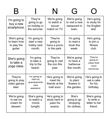 Future Prediction Bingo Card