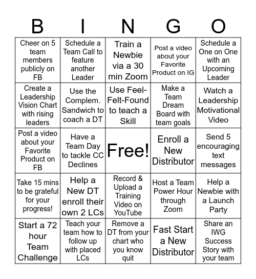 Leadership Bingo Card