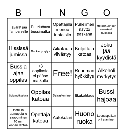 Opintomatka Bingo Card