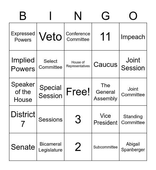 Unit 3 Vocabulary and Key Terms Bingo Card