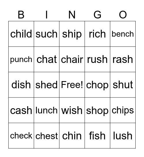 sh, ch BINGO Card
