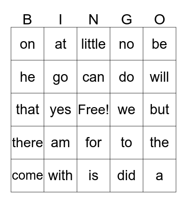 50 Sight Words Bingo Card