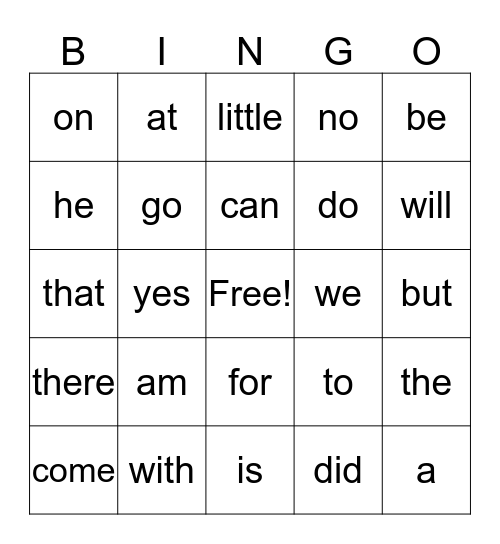 50 Sight Words Bingo Card
