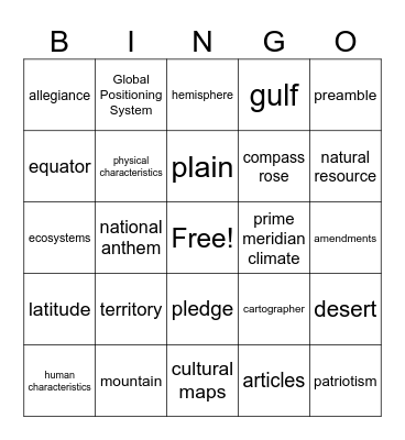 S.S VOCAB Bingo Card