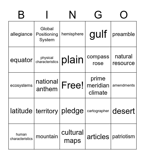 S.S VOCAB Bingo Card