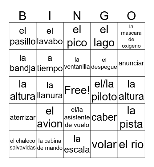 Spanish II Bingo Card