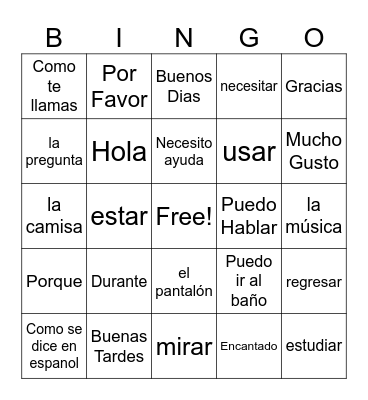 Spanish Phrases Bingo Card