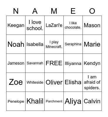 Name Bingo Card