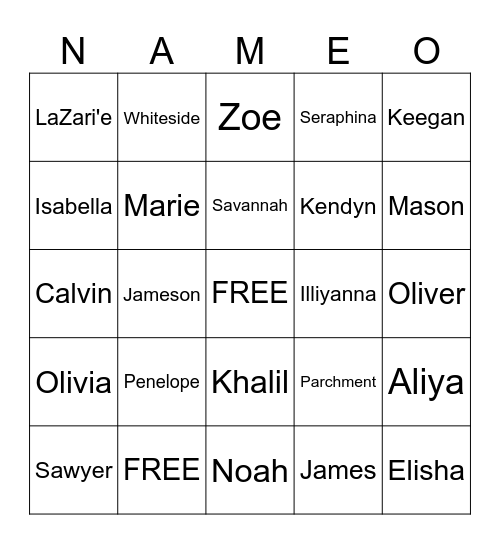 Name Bingo Card